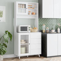 Wade Logan Arjav 70.9'' Freestanding Kitchen Pantry, Kitchen Hutch With Microwave Shelf