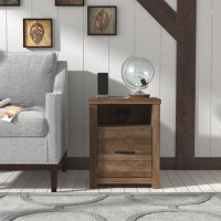 Wade Logan Ametria Farmhouse End Table With USB Ports And Power Outlet, Knotty Oak