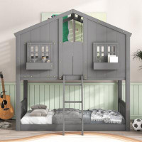 Harper Orchard Grey Twin Wood House Bed With Roof