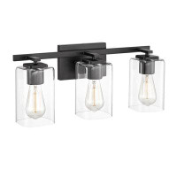 Breakwater Bay 3-Light Dimmable Vanity Light With Square Glass Shades-Black