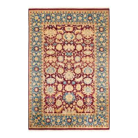 Isabelline Breshey Mogul One-of-a-Kind Hand-Knotted New Age 6'1" x 9'1" Wool Area Rug in Red/Blue/Gold