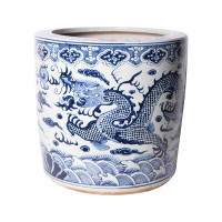 Legend of Asia Cloud Dragon Cylinder Porcelain Pot Planter