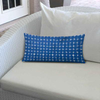 Dakota Fields 14" X 20" Blue And White Blown Seam Gingham Lumbar Indoor Outdoor Pillow