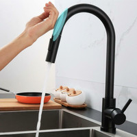 Matte Black Touch Kitchen faucet w Stainless Steel Pull Out Spray - Single Handle, 1 Hole