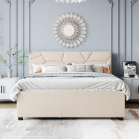 Latitude Run® Queen Size Upholstered Platform Bed with Twin XL Size Trundle and 2 drawers