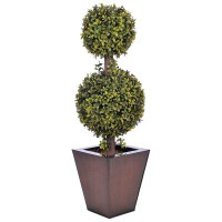 Gracie Oaks Faux 2-Ball Boxwood Topiary in Planter