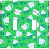 WorldAcc Metal Light Switch Plate Outlet Cover (Coffee Cup Cake Green White - Double Toggle)