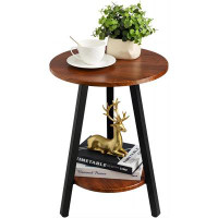 17 Stories Round Side Table,Accent Table Small End Table For Living Room Bedroom Office Balcony Small Space, Chestnut