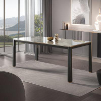 Everly Quinn Modern simple solid wood rock plate table light luxury rectangular dining table.