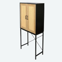 Bay Isle Home™ High Elegant Cabinet With 2 Rattan Doors Bedroom Living Room Kitchen Cupboard Wooden Furniture With 3-Tie