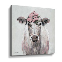 Rosalind Wheeler Pretty In Pink Cow Gallery Wrapped Floater-Framed Canvas