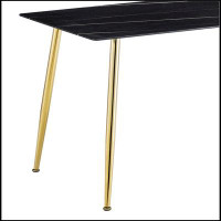 Mercer41 Modern minimalist rectangular black imitation marble dining table, 0.4 inches thick
