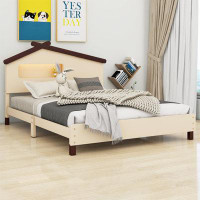 Gracie Oaks Full Size Wood Platform Bed With House-Shaped Headboard And Motion Activated Night Lights