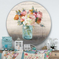 East Urban Home French Cottage Bouquet II Mothers - Painting Print on Metal Circle