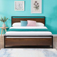 17 Stories Platform Queen Bed Frame With Rustic Headboard And Footboard