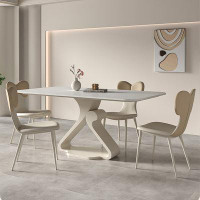 POT HALL 4 - Person Oval Sintered Stone + Manufactured Wood Dining Table Set