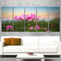 Design Art Blooming Lotus Flowers at Sunset 5 Piece Wall Art on Wrapped Canvas Set