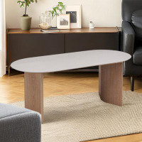 Corrigan Studio 55.12" White&Burlywood Sintered Stone tabletop Solid Wood Dining Table