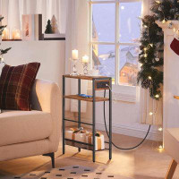 17 Stories Small Narrow Side Table With Charging Station, Skinny End Table For Small Spaces, Slim Nightstand With USB Po