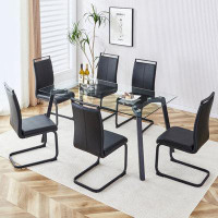 red chair 5-piece dining table set with glass table top and 4 PU leather chair