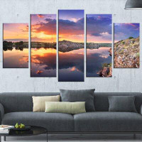Made in Canada - Design Art 'Sunset at River with Large Clouds' 5 Piece Photographic Print on Wrapped Canvas Set