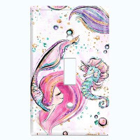 WorldAcc Metal Light Switch Plate Outlet Cover (Mermaid Seahorse - Single Toggle)