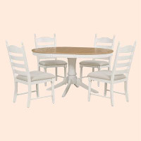 Darby Home Co 5-Piece Retro Functional Dining Table Set Wood Round Extendable Dining Table And 4 Upholstered Dining Chai