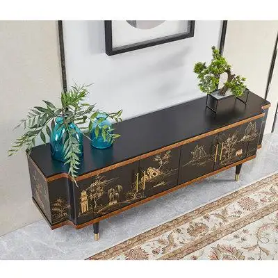 Dainty Table 78.74"W Black Manufactured Wood TV Stand