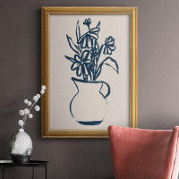 Winston Porter Navy Plant Sketches IV Premium Framed Canvas- Ready To Hang