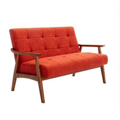 George Oliver Emirhan Fabric Upholstered Loveseat with Rubberwood Legs in Couches & Futons
