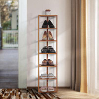 MoNiBloom 7 Tiers 7 Pairs Adjustable Shoe Rack, Storage Shelf Bamboo Stand Organizer for Entryway Hallway