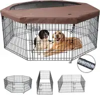 NEZUC Foldable Silver Metal Dog Playpen Gate Fence Dog Crate 8 Panels 30"