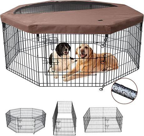 NEZUC Foldable Silver Metal Dog Playpen Gate Fence Dog Crate 8 Panels 30" in Accessories in Ontario