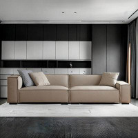 Ebern Designs 101.97" Beige left hand Genuine Leather Modular Sofa cushion couch
