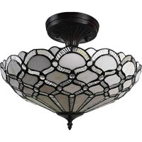 Astoria Grand Lefancy Black and Grey Two Light Tiffany Style Semi Flush Dimmable Ceiling LIght