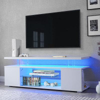 Wrought Studio TV Stand LED Media Storage Console Table with Large Sliding Drawer and Side Cabinet
