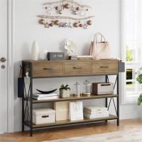HOMECHO 43.3"W 30.1"H Console Table With 3 Drawers and Open Storage Shelves
