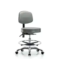 Latitude Run® Vinyl Stool With Back Chrome - Medium Bench Height With Chrome Foot Ring & Casters In Carbon Supernova Vin