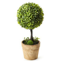 Charlton Home 13" Artificial Mini Tree Boxwood Topiary in Planter
