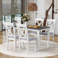 Red Barrel Studio Rustic Minimalist Wood 5-Piece Dining Table Set With 4 X-Back Chairs For Small Places