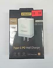 PISEN TYPE-C PD WALL CHARGER PD 3.0 PORT 18W FAST CHARGING FOR PHONES AND TABLETS - NEW $19.99