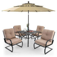 Lark Manor Wybrone Square 4 - Person 37'' Long Dining Set With Cushions And Umbrella