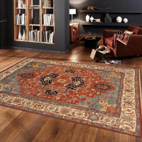 Isabelline Isabelline Serapi Hand-Knotted Rust Wool Area Rug- 9'2" X 11'11"