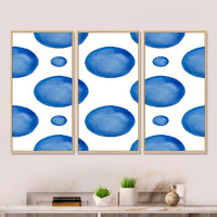 George Oliver Small And Big Blue Circles On White I - Modern Framed Canvas Wall Art Set Of 3