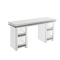 Everly Quinn Aughe Writing Desk In Clear Glass, Mirrored & Faux Diamonds