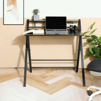 hanada 2 Tier Folding Desk with Metal Frames and Wood Top