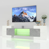 hanada TV Stand with Storage Cabinets, LED and 2 Tempered Glass Shelves