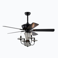 House of Hampton 52 Inch Crystal Chandelier Fan With Lights And Remote Control, Modern Ceiling Fan With Dual Finish Reve