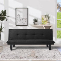 Red Barrel Studio 63.8” Modern Futon Bed Sofa Black Faux Suede Convertible Sofa Couch For Livingroom Freight Free Living
