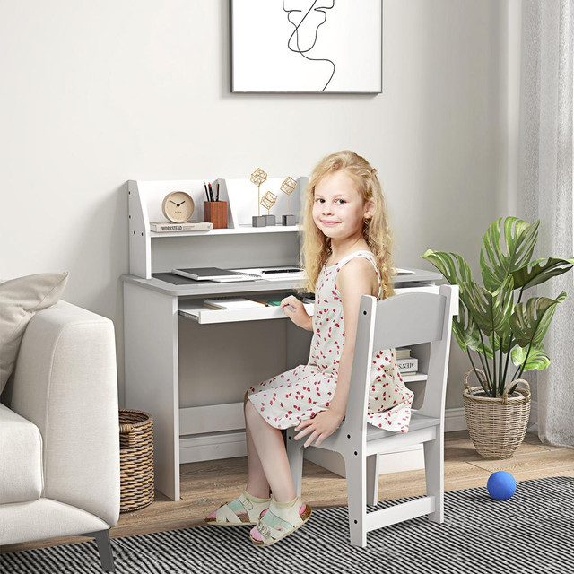 Kids Study Desk with Chair 35.4" x 17.7" x 35.4" Grey in Toys & Games